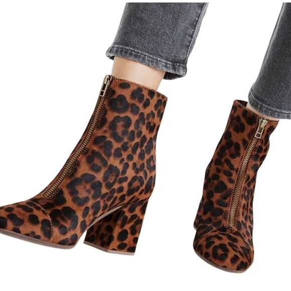 Madewell the amalia zip boots in leopard calf hair print size 5 - Picture 1 of 14
